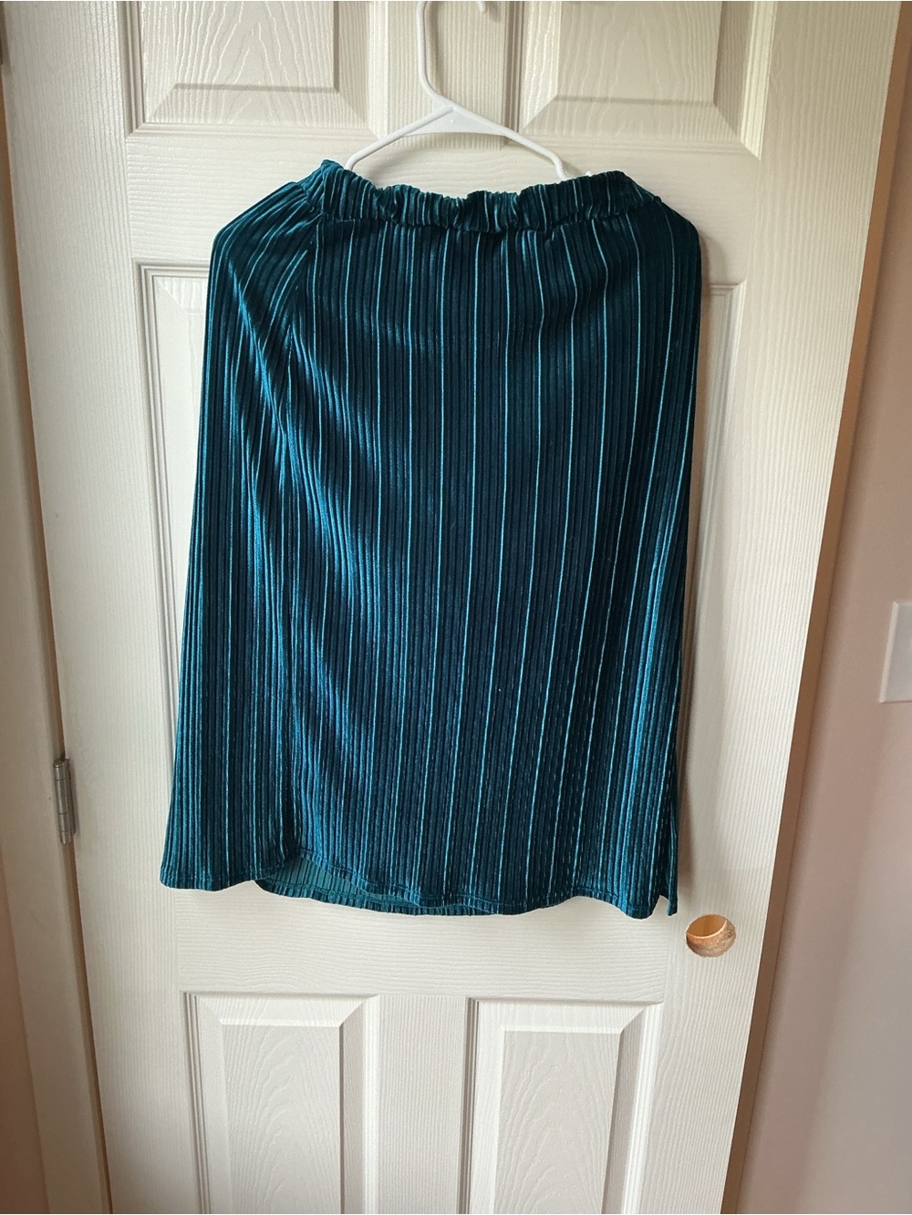 ModCloth Teal Striped Pleated Velvet Midi Skirt